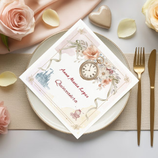 Watercolor rainbow Cinderella theme quinceanera Napkins