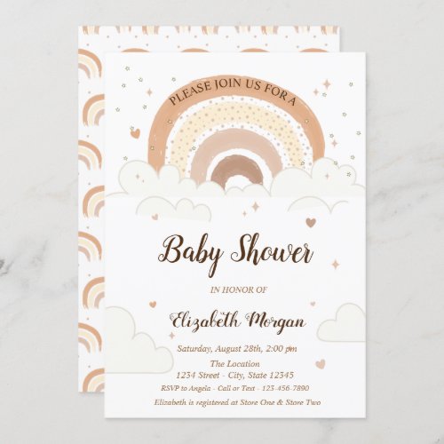 Watercolor Rainbow Clouds Hearts Baby Shower  Invitation