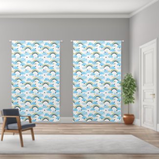 Watercolor Rainbow Clouds Stars Baby Blue Nursery
