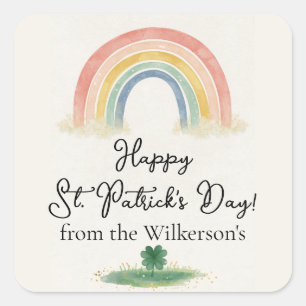 Watercolor Rainbow & Clover St. Patrick's Day Square Sticker