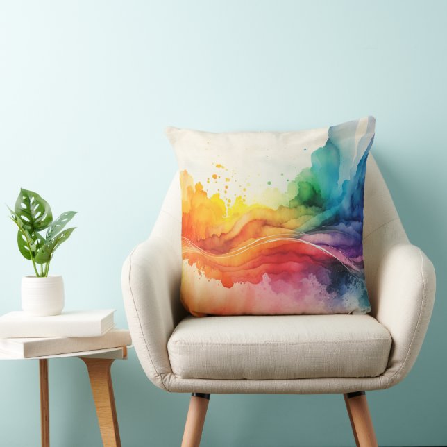 Watercolor Rainbow Colored Throw Pillow (Chair)