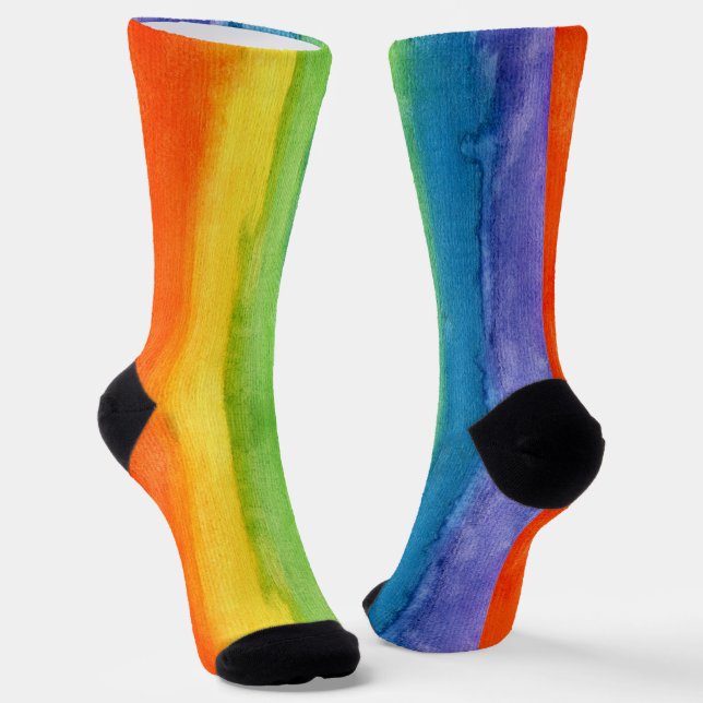 Watercolor Rainbow Colorful Cute Socks (Angled)