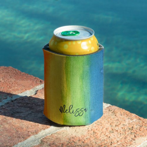 Watercolor Rainbow Colorful Personalized Modern Can Cooler