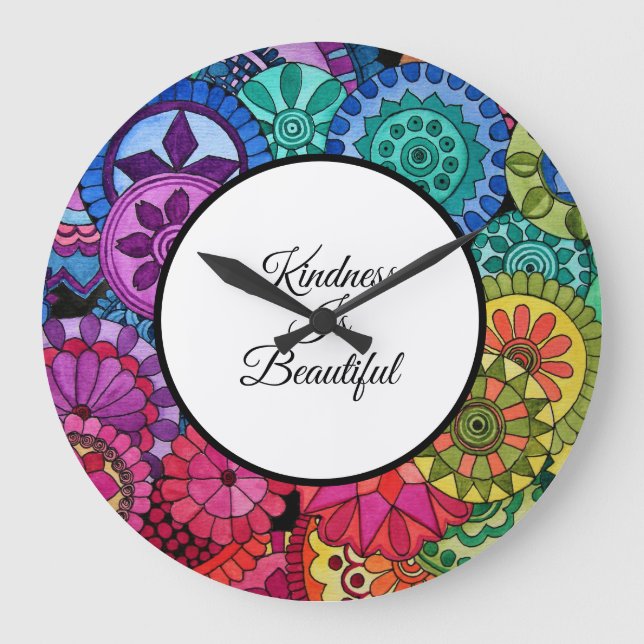 Watercolor Rainbow Colors Mandala Large Clock (Front)