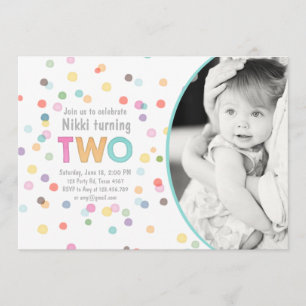 Watercolor Rainbow Confetti Birthday TWO Art Party Invitation