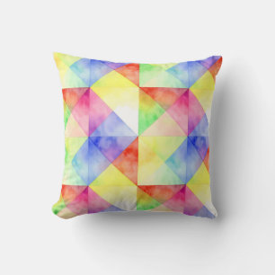 Watercolor Rainbow Diamond Quilt Pattern Throw Pillow