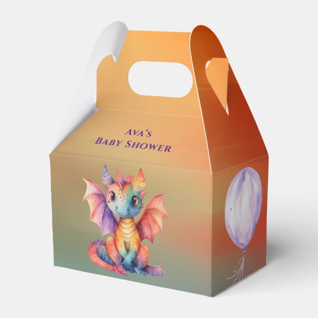 Watercolor Rainbow Dragon Baby Shower Favor Boxes (Front Side)