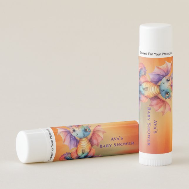 Watercolor Rainbow Dragon Baby Shower Lip Balm (Front)