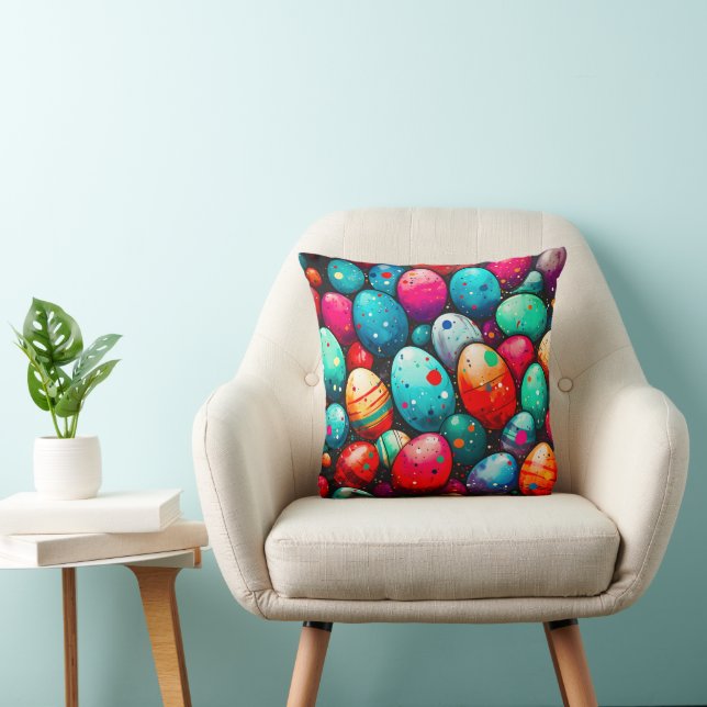 Watercolor Rainbow Easter Eggs Throw Pillow (Chair)