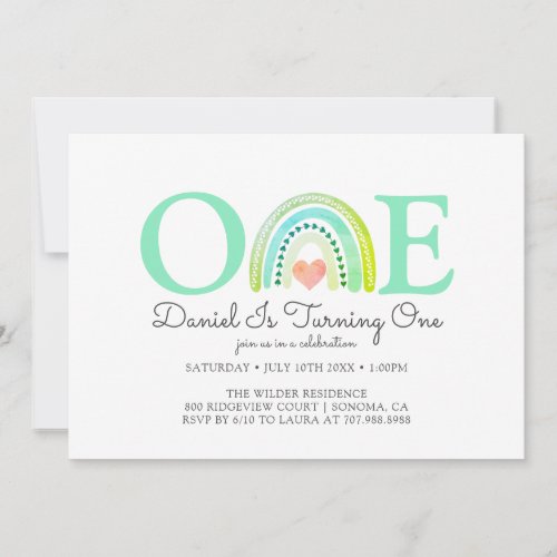 Watercolor Rainbow First Birthday Boy Invitation