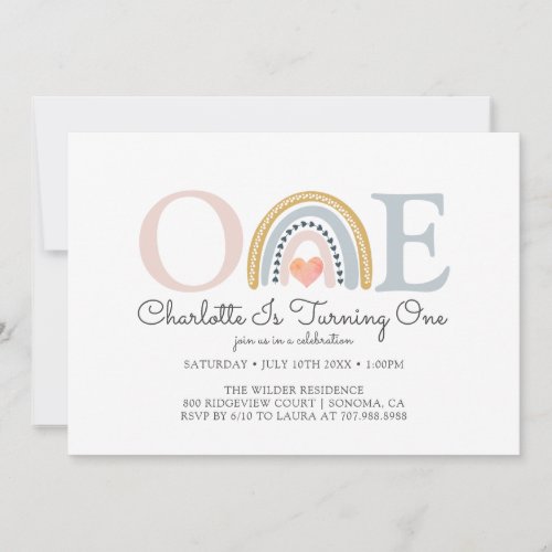 Watercolor Rainbow First Birthday Invitation