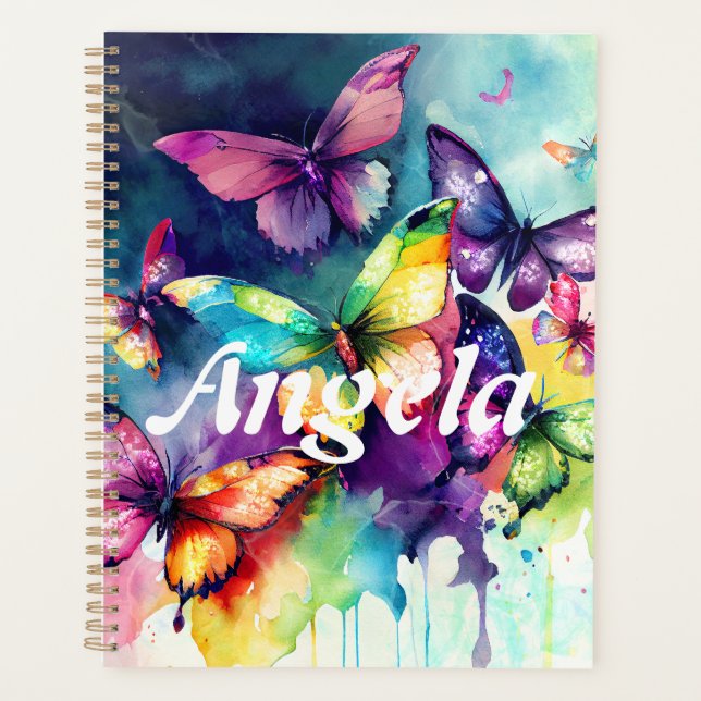 Watercolor Rainbow Fluttering Butterflies Planner (Front)