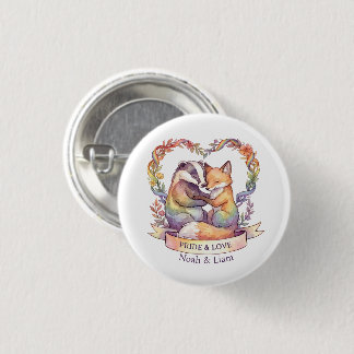 Watercolor Rainbow Fox & Badger Pride Personalized Button