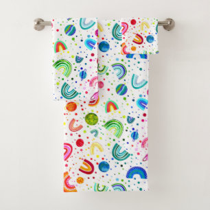 Watercolor Rainbow Galaxy Girls Colorful Bath Towel Set