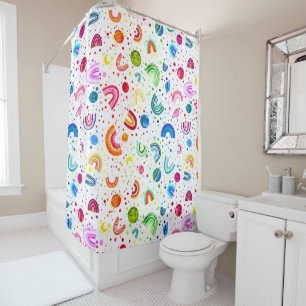Watercolor Rainbow Galaxy Girls Colorful Shower Curtain