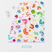 Watercolor Rainbow Galaxy Personalized Baby Girl Blanket