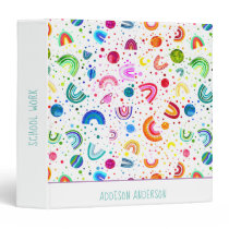 Watercolor Rainbow Galaxy Personalized Girls 3 Ring Binder