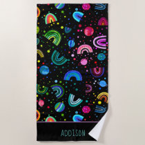 Watercolor Rainbow Galaxy Personalized Girls Beach Towel