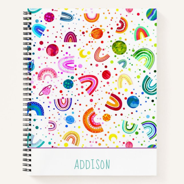 Watercolor Rainbow Galaxy Personalized Girls Notebook (Front)