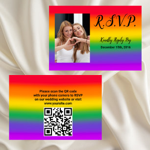 Watercolor Rainbow Gay Pride QR Code RSVP Card