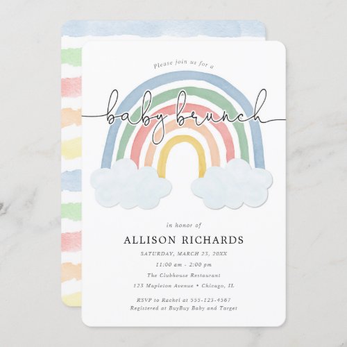 Watercolor rainbow gender neutral baby brunch invitation