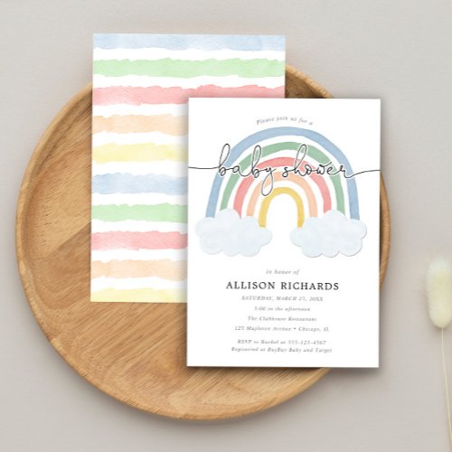 Watercolor rainbow gender neutral baby shower invitation