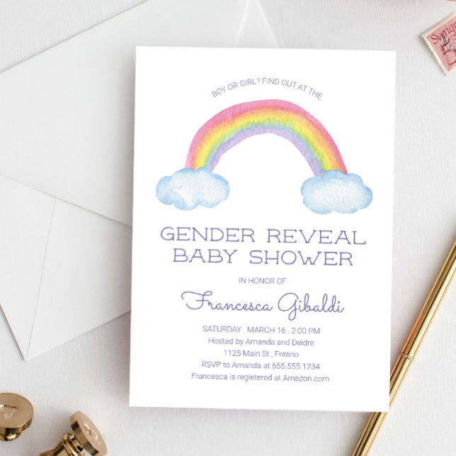 Watercolor Rainbow Gender Reveal Baby Shower Invitation (Creator Uploaded)