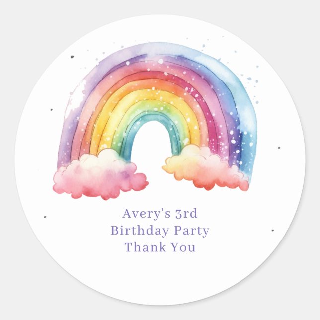 Watercolor Rainbow Girls birthday Favor  Classic Round Sticker (Front)