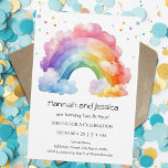 Watercolor Rainbow Girls Double Birthday Invitation<br><div class="desc">Cute whimsical Rainbow watercolor artwork.  Children's colorful birthday theme. Easy to personalize. Also available as a digital download!</div>