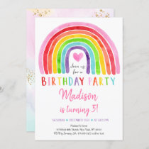 Watercolor Rainbow Heart Birthday Invitation