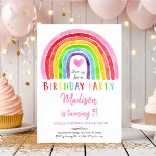 Watercolor Rainbow Heart Birthday Invitation