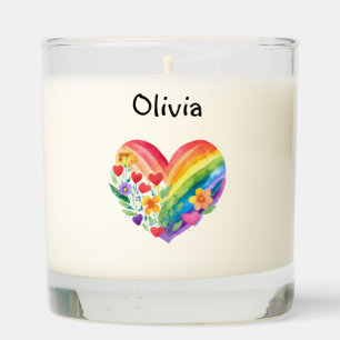 Watercolor Rainbow Heart Elegant Personalized Scented Candle
