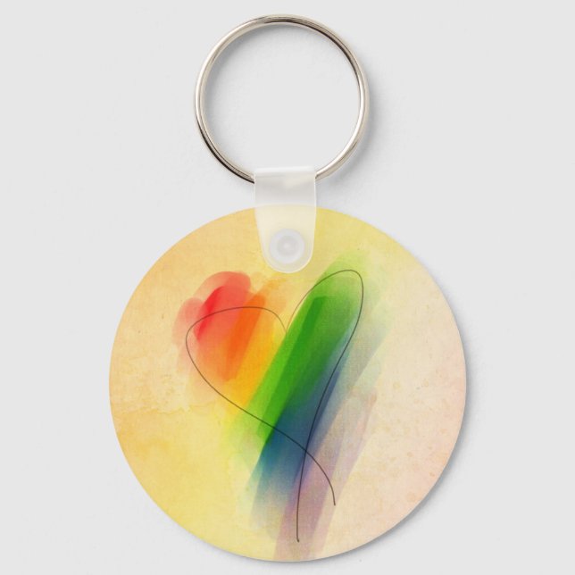 Watercolor Rainbow Heart Keychain (Front)