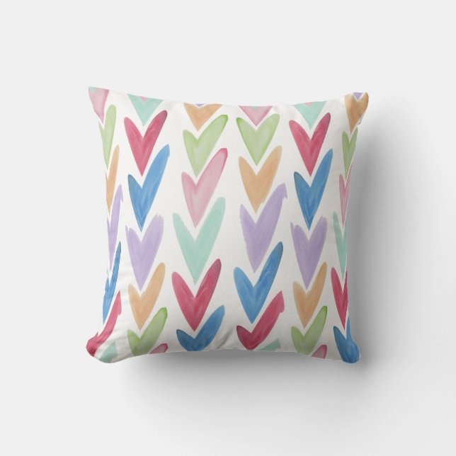 Watercolor Rainbow Heart Pattern Throw Pillow (Front)