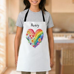 Watercolor Rainbow Heart Personalized Apron