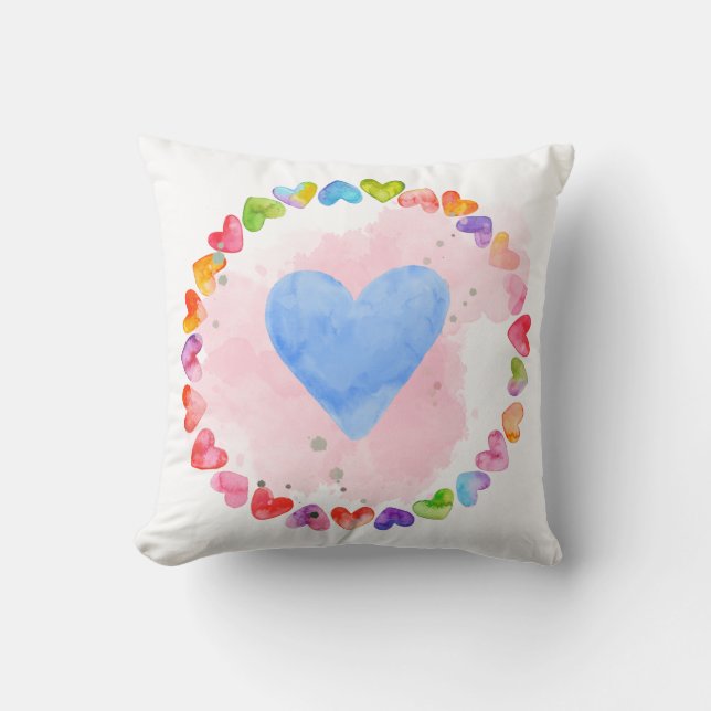 Watercolor Rainbow Heart Pillow (Front)