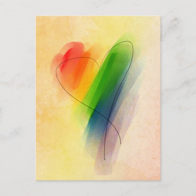 Watercolor Rainbow Heart Postcard (Front)