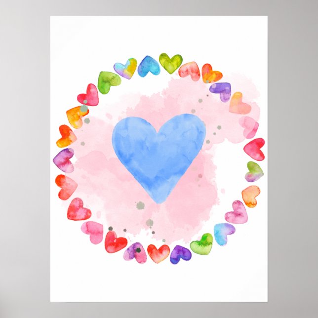 Watercolor Rainbow Heart Poster (Front)