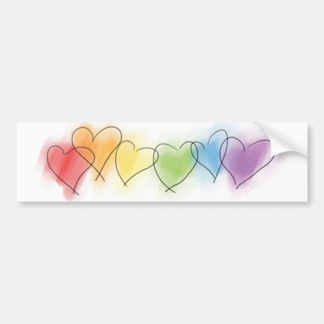 Watercolor Rainbow Hearts Bumper Sticker (Front)