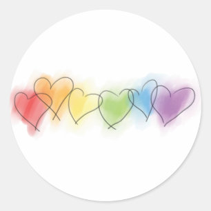Watercolor Rainbow Hearts Classic Round Sticker
