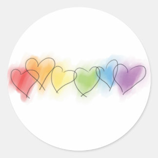 Watercolor Rainbow Hearts Classic Round Sticker