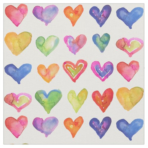 Watercolor Rainbow Hearts Fabric