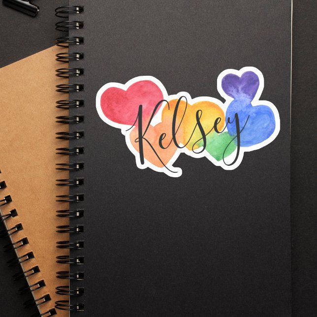 Watercolor Rainbow Hearts Name Sticker (Creator Uploaded)