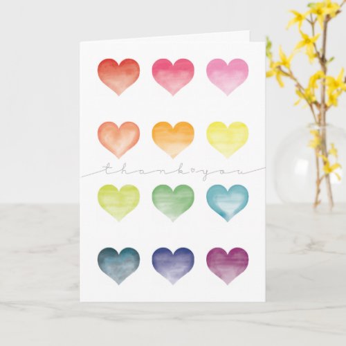 Watercolor Rainbow Hearts Thank You Card