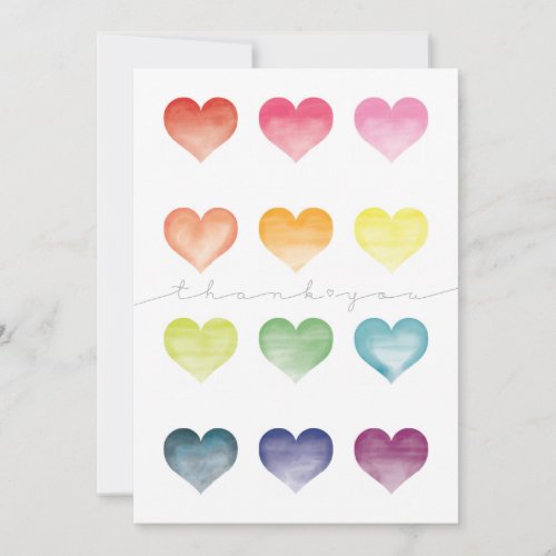 Watercolor Rainbow Hearts Thank You Card