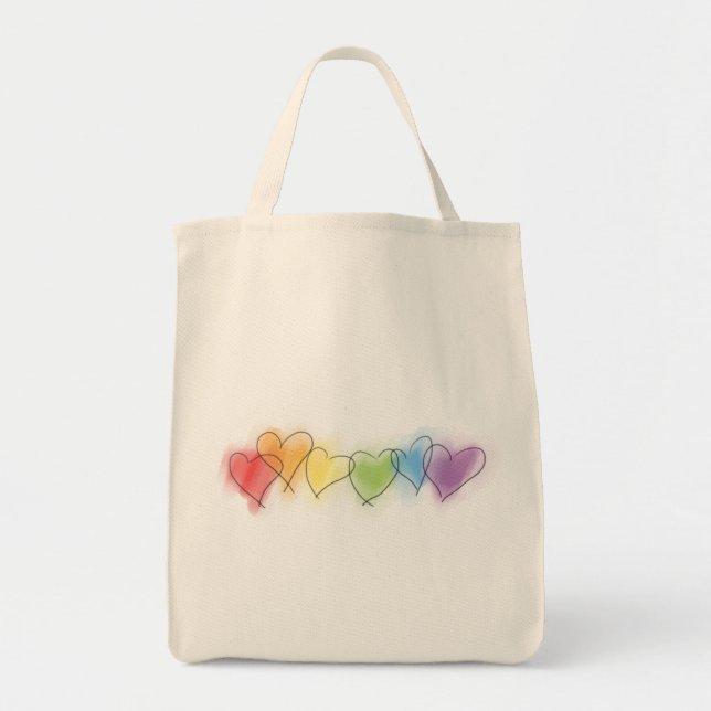 Watercolor Rainbow Hearts Tote Bag (Front)