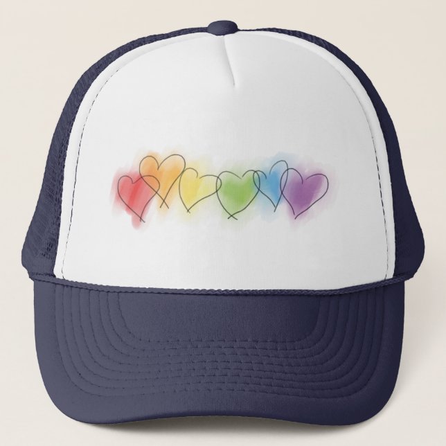 Watercolor Rainbow Hearts Trucker Hat (Front)