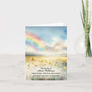 Watercolor Rainbow In Wildflower Field Sympathy Thank You Card