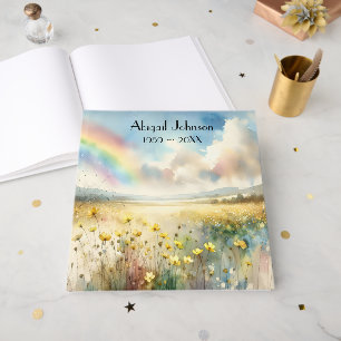 Watercolor Rainbow In Wildflower Meadow Guest Book