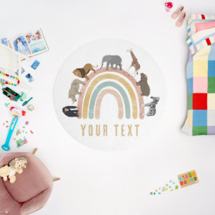 Watercolor Rainbow Jungle Animals Nursery Outdoor Rug